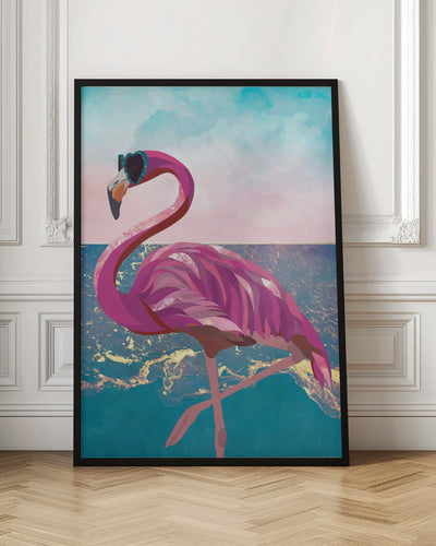 Flamingo goes to the beach - Stretched Canvas, Poster or Fine Art Print I Heart Wall Art