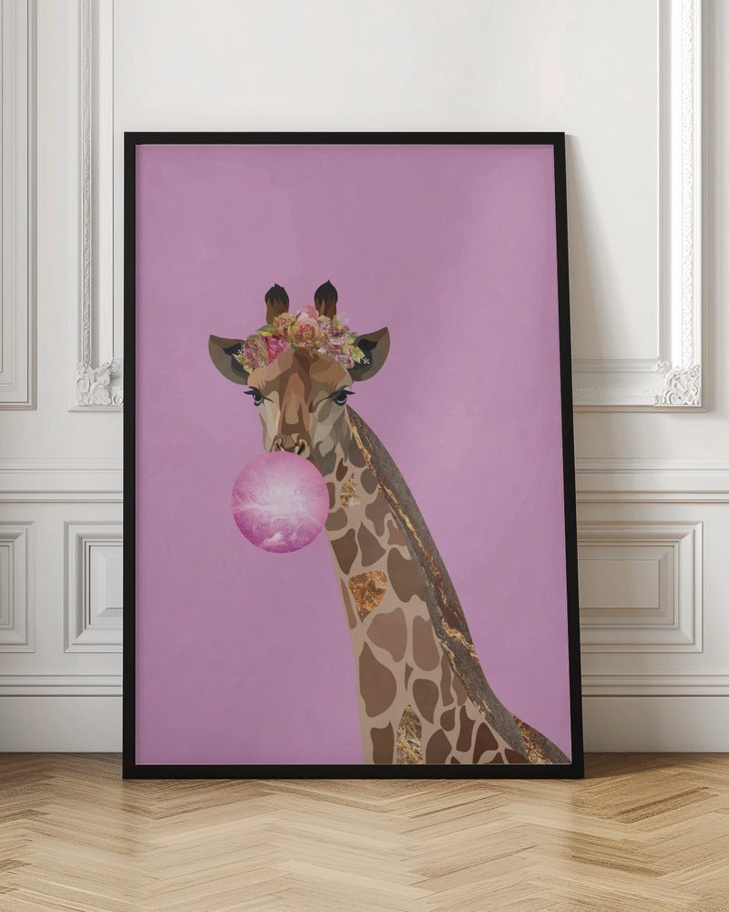 Giraffe pink bubblegum - Stretched Canvas, Poster or Fine Art Print I Heart Wall Art