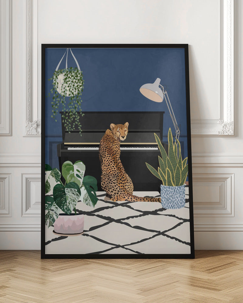 Cheetah playing piano - Stretched Canvas, Poster or Fine Art Print I Heart Wall Art