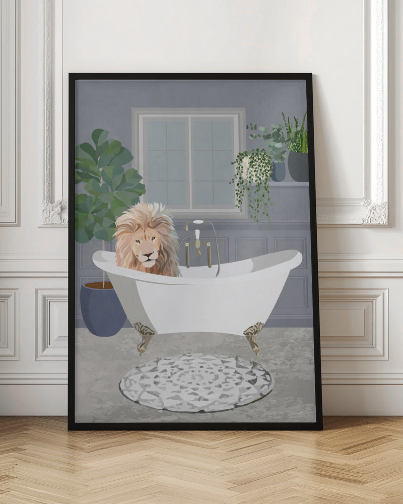 Lion takes a bath - Stretched Canvas, Poster or Fine Art Print I Heart Wall Art