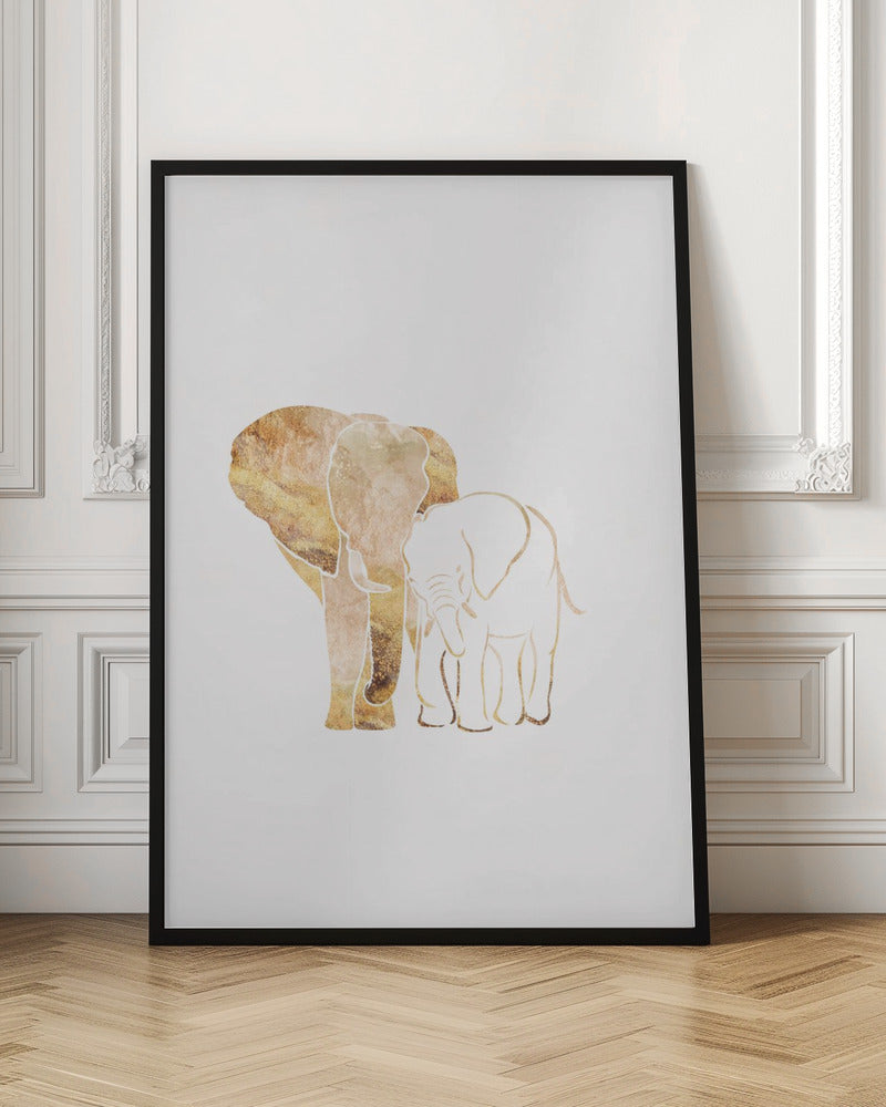 White Gold Elephants 2 - Stretched Canvas, Poster or Fine Art Print I Heart Wall Art