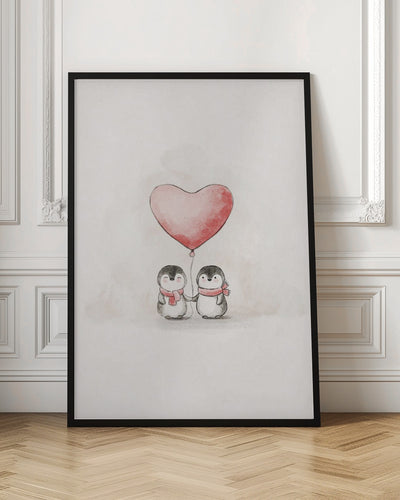 Penguin in Love - Stretched Canvas, Poster or Fine Art Print I Heart Wall Art