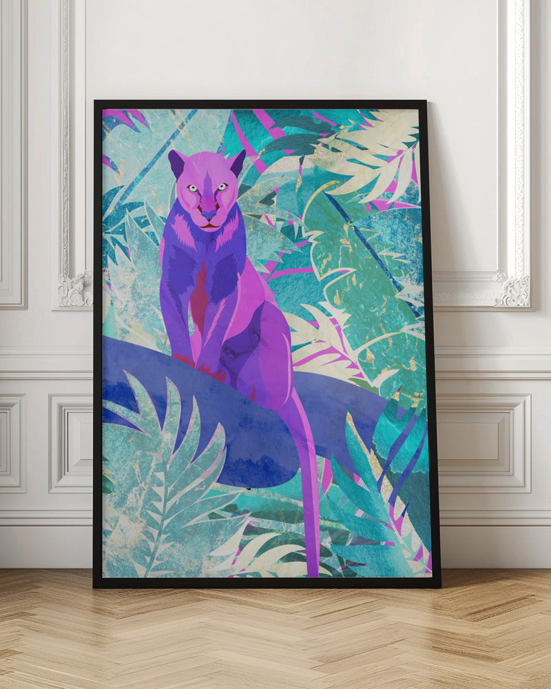 Pink Panther in the neon jungle - Stretched Canvas, Poster or Fine Art Print I Heart Wall Art