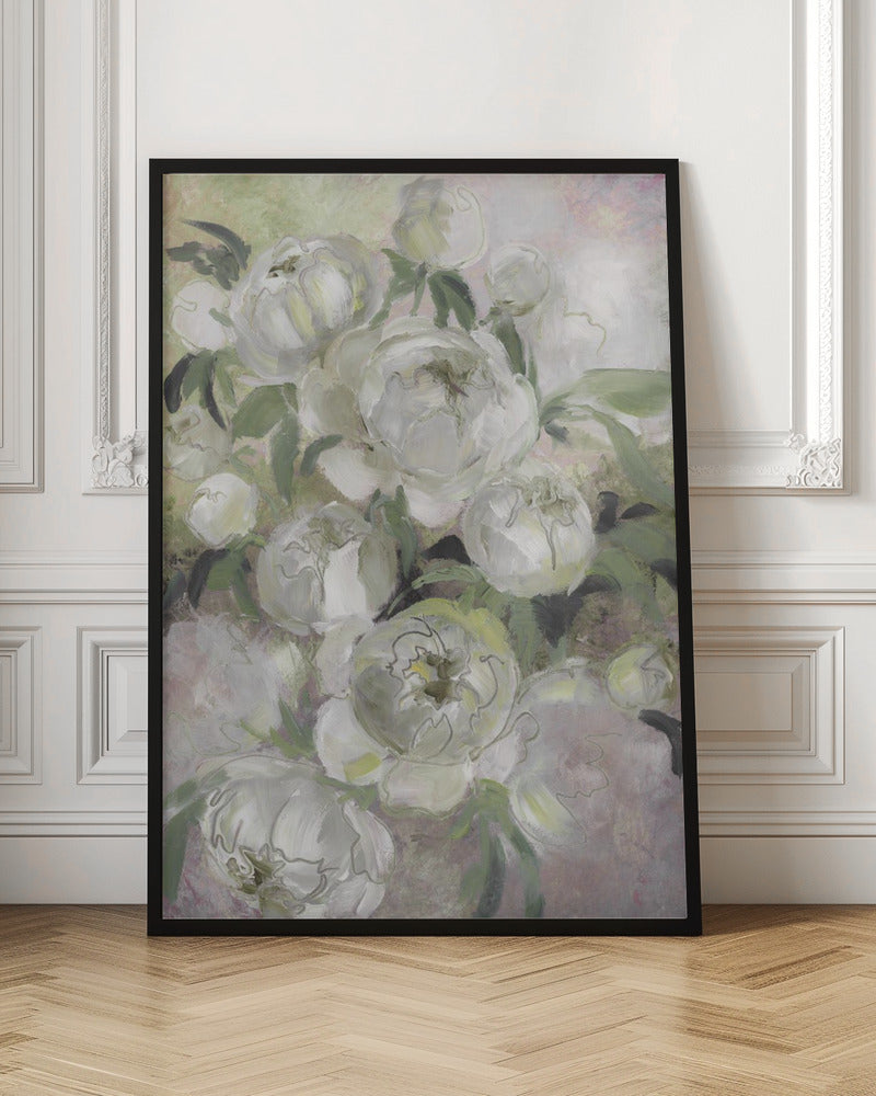 Sady painterly florals in green - Stretched Canvas, Poster or Fine Art Print I Heart Wall Art