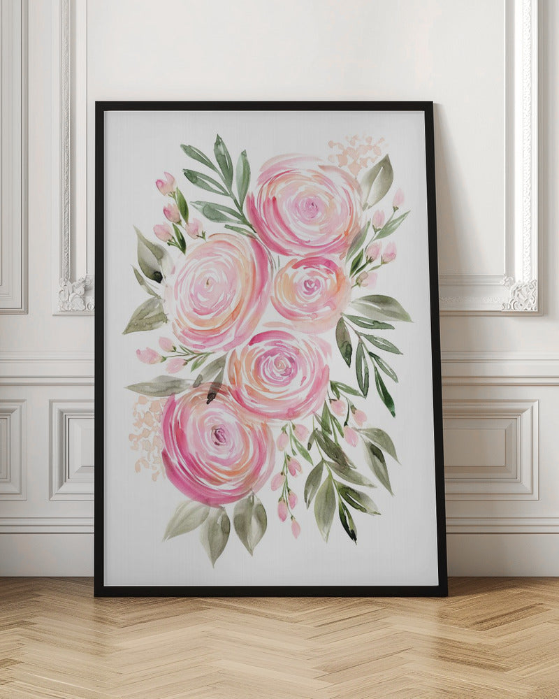 Begonia pink ranunculus bouquet - Stretched Canvas, Poster or Fine Art Print I Heart Wall Art