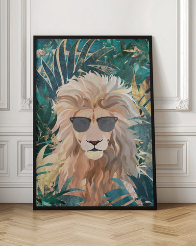 Cool Tropical Lion in Sunglasses - Stretched Canvas, Poster or Fine Art Print I Heart Wall Art