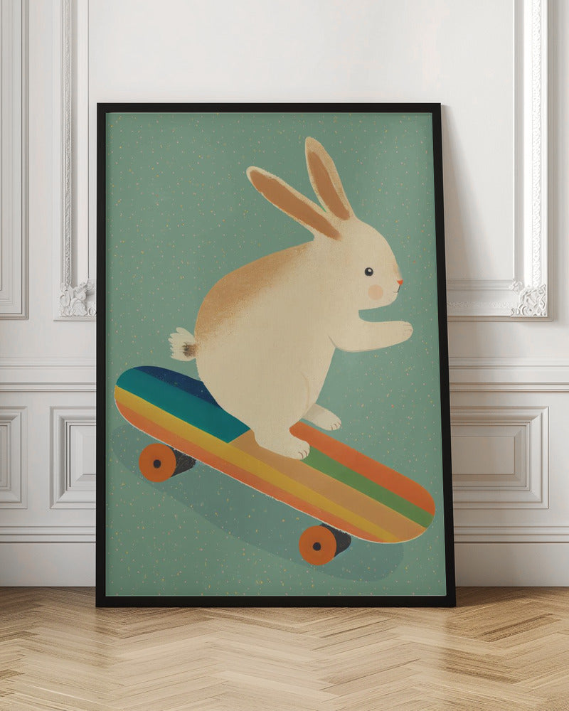 Bunny On Skateboard - Stretched Canvas, Poster or Fine Art Print I Heart Wall Art