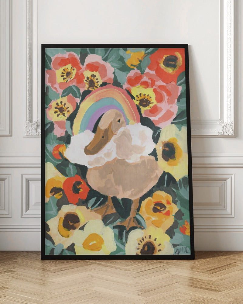 Duck With Rainbow - Stretched Canvas, Poster or Fine Art Print I Heart Wall Art