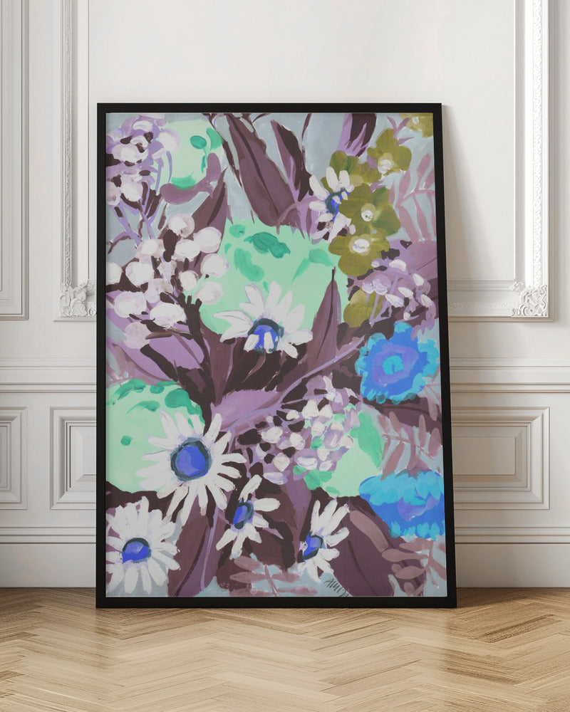 Daisies On Purple Grass - Stretched Canvas, Poster or Fine Art Print I Heart Wall Art