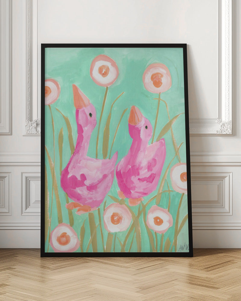 Pink Gees In The Garden - Stretched Canvas, Poster or Fine Art Print I Heart Wall Art