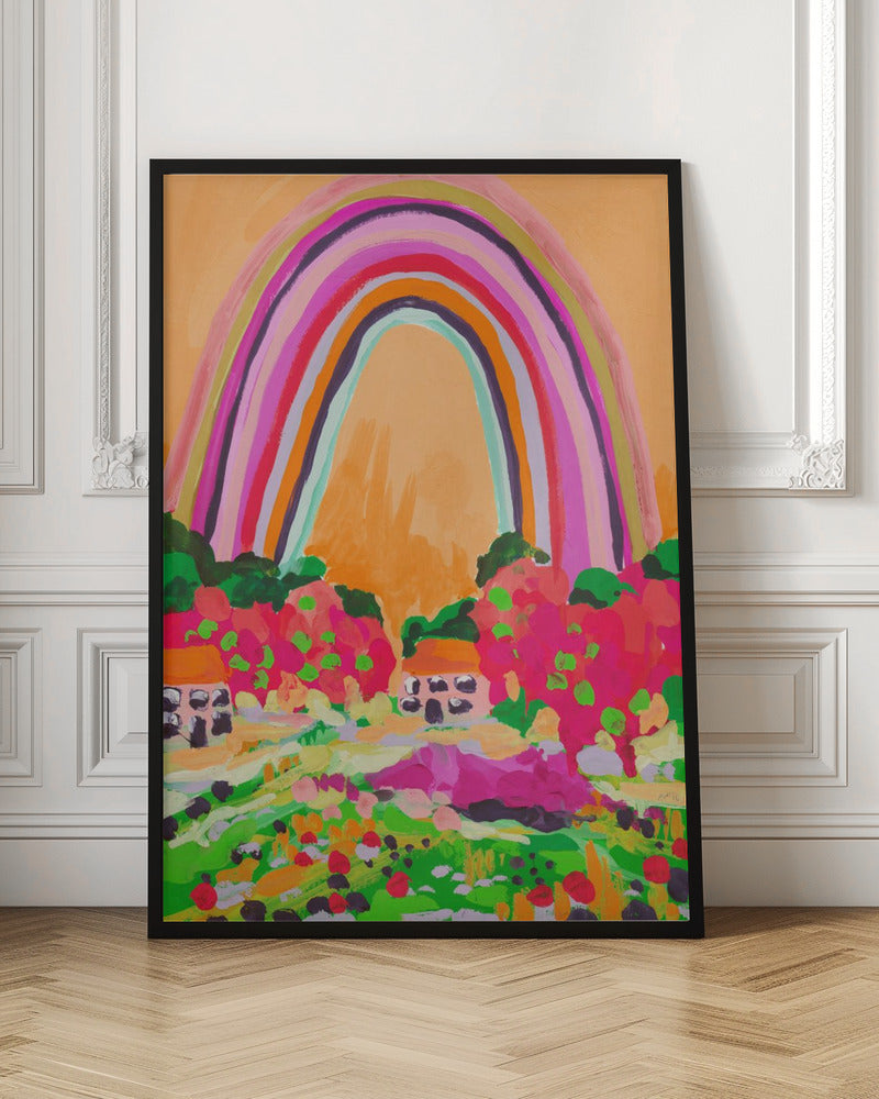 Countryside Rainbow On Orange - Stretched Canvas, Poster or Fine Art Print I Heart Wall Art