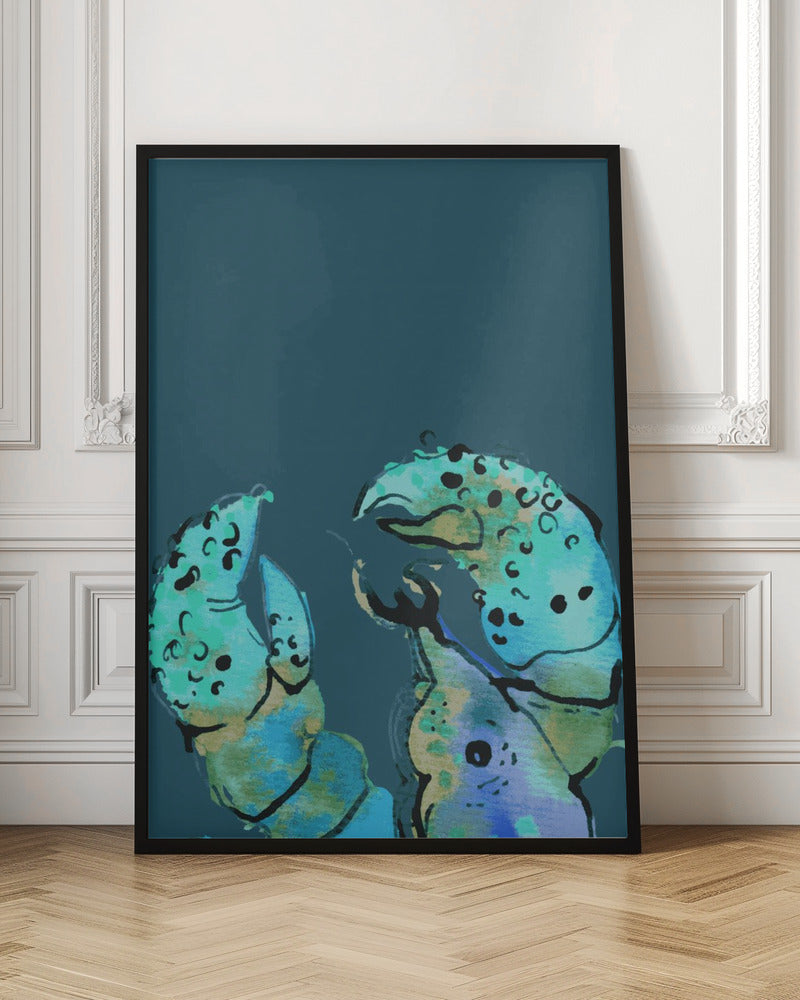 Azure Lobster On Dark Blue - Stretched Canvas, Poster or Fine Art Print I Heart Wall Art