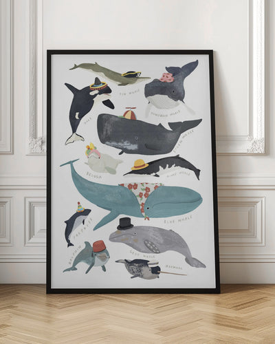 Whales In Hats - Stretched Canvas, Poster or Fine Art Print I Heart Wall Art