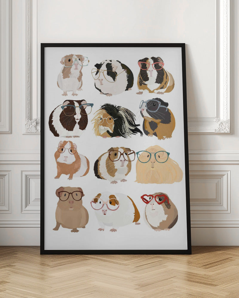 Guinea Pig in Glasses - Stretched Canvas, Poster or Fine Art Print I Heart Wall Art