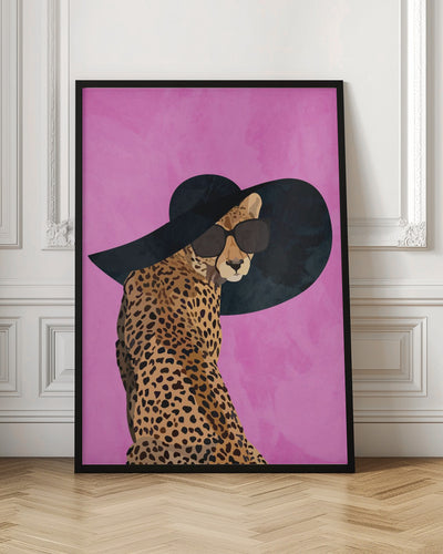 Cheetah Hat Pink - Stretched Canvas, Poster or Fine Art Print I Heart Wall Art