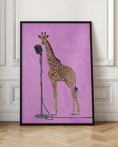 Giraffe Microphone Pink 01 - Stretched Canvas, Poster or Fine Art Print I Heart Wall Art