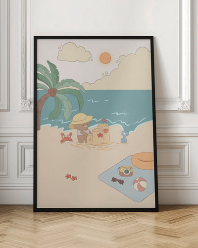 Bear on summer beach - Stretched Canvas, Poster or Fine Art Print I Heart Wall Art