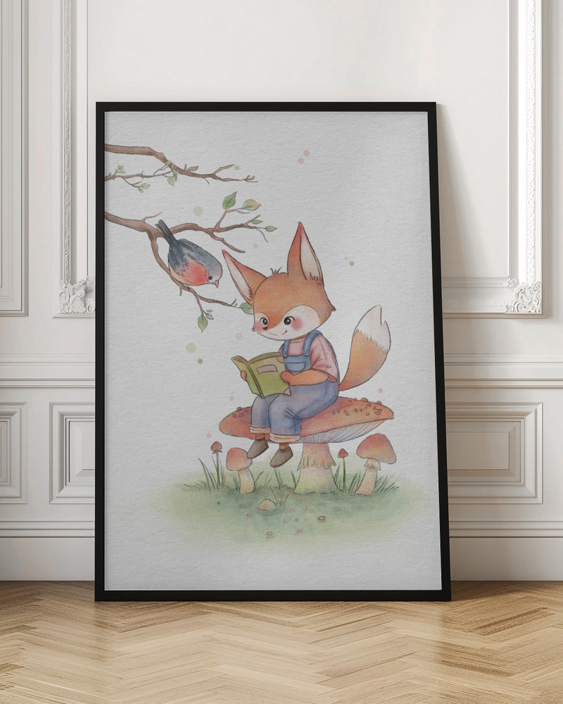 Fox and Bird Illustration - Stretched Canvas, Poster or Fine Art Print I Heart Wall Art