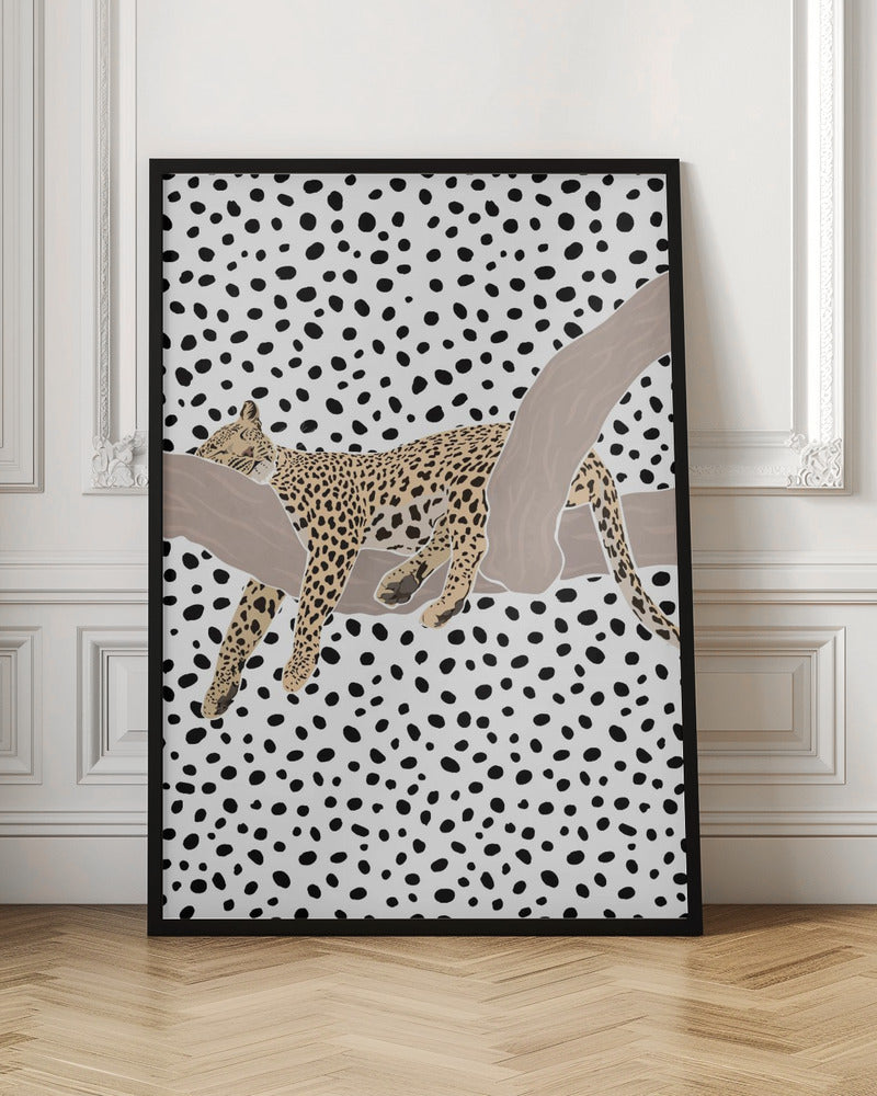 Leopard Sleeping Polkadots - Stretched Canvas, Poster or Fine Art Print I Heart Wall Art