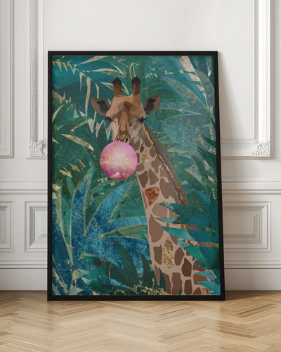 Bubblegum giraffe in the jungle - Stretched Canvas, Poster or Fine Art Print I Heart Wall Art