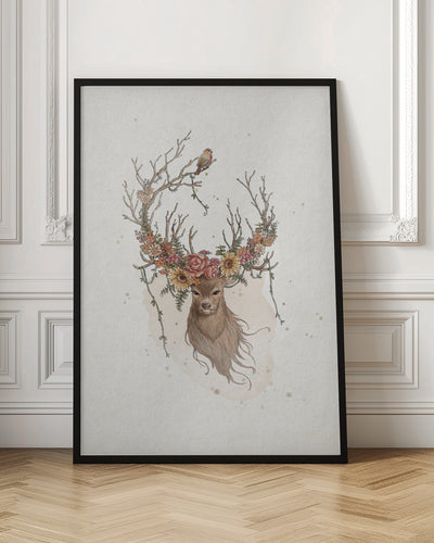 Deer and flowers - Stretched Canvas, Poster or Fine Art Print I Heart Wall Art