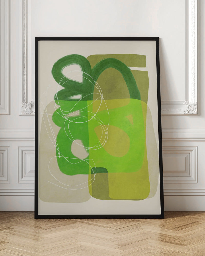 Painted Lines Green Tan 4 Kopie - Stretched Canvas, Poster or Fine Art Print I Heart Wall Art