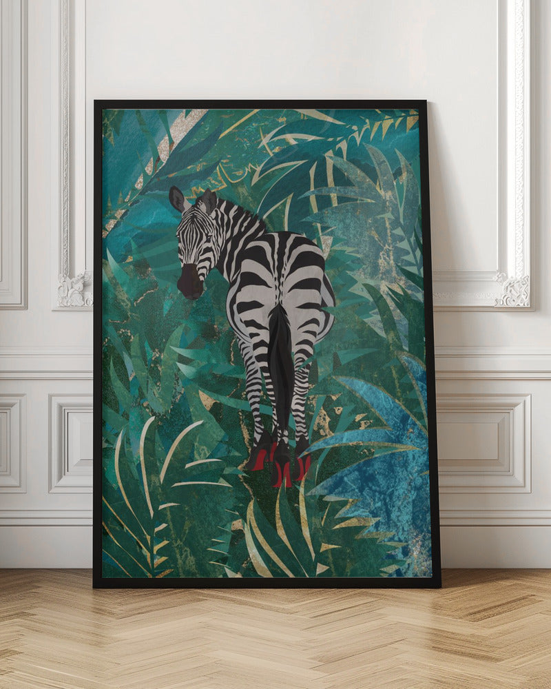 Zebra wearing heels in the jungle - Stretched Canvas, Poster or Fine Art Print I Heart Wall Art