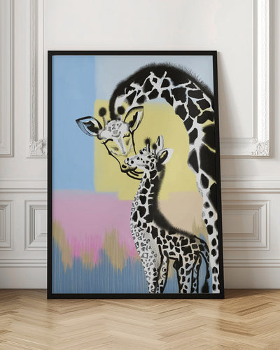 Mama giraffe and baby - Stretched Canvas, Poster or Fine Art Print I Heart Wall Art