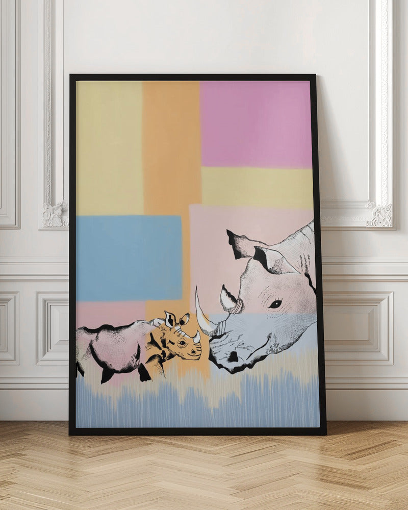 Mama Rhino and baby - Stretched Canvas, Poster or Fine Art Print I Heart Wall Art