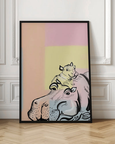 Mama hippo and baby - Stretched Canvas, Poster or Fine Art Print I Heart Wall Art