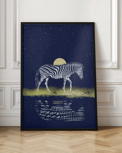 Zebra Waterhole Moonrise - Stretched Canvas, Poster or Fine Art Print I Heart Wall Art