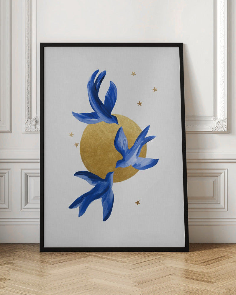 Blue Birds - Stretched Canvas, Poster or Fine Art Print I Heart Wall Art