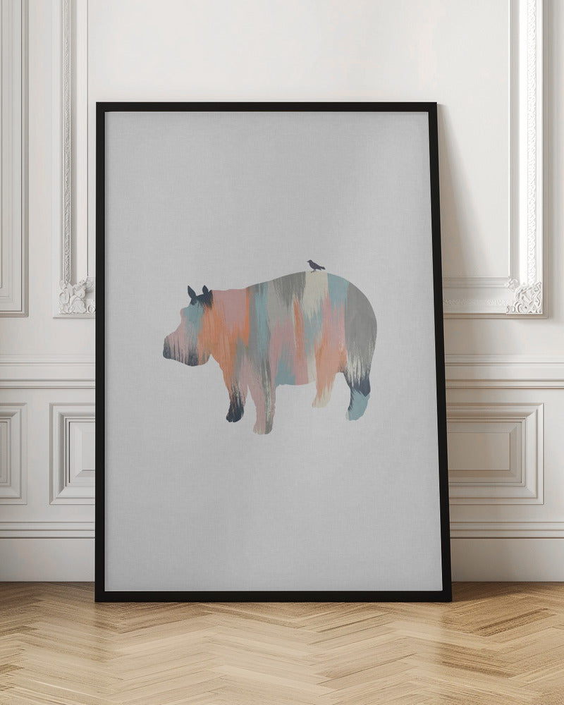 Pastel Hippo - Stretched Canvas, Poster or Fine Art Print I Heart Wall Art