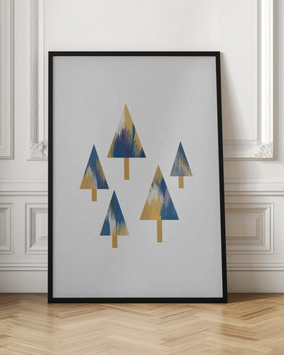 Trees Blue & Yellow - Stretched Canvas, Poster or Fine Art Print I Heart Wall Art