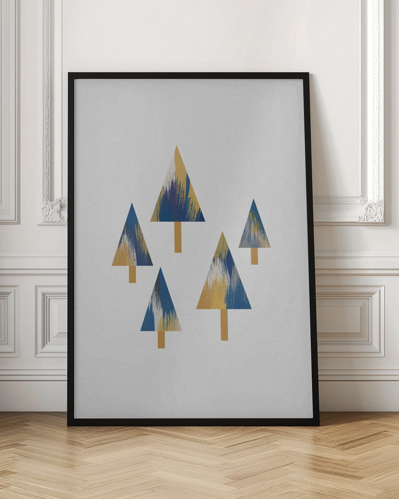 Trees Blue & Yellow - Stretched Canvas, Poster or Fine Art Print I Heart Wall Art