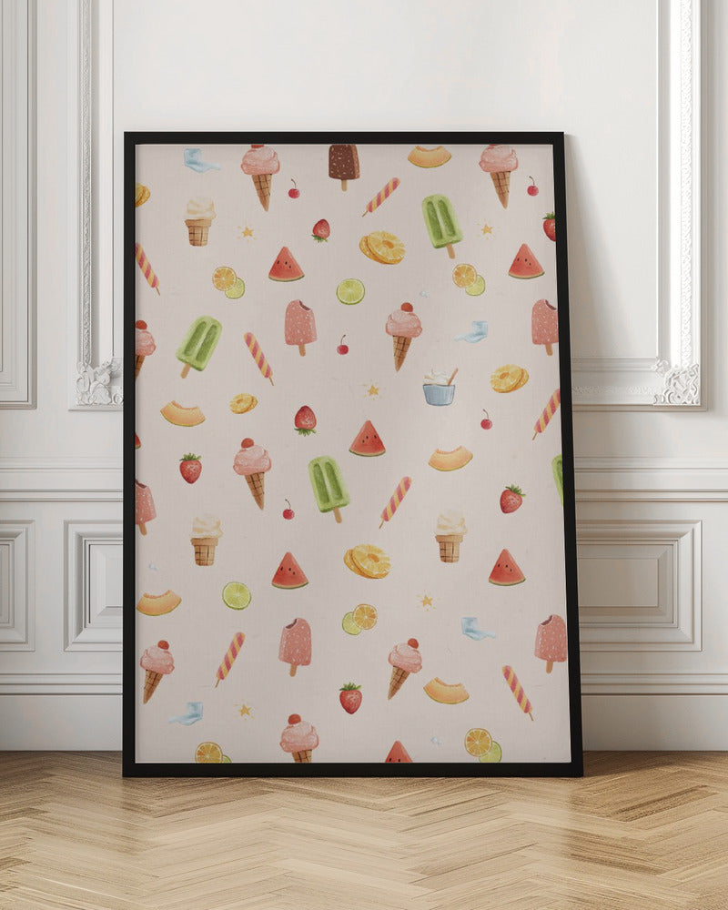 Sweet Ice Cream Pattern - Stretched Canvas, Poster or Fine Art Print I Heart Wall Art