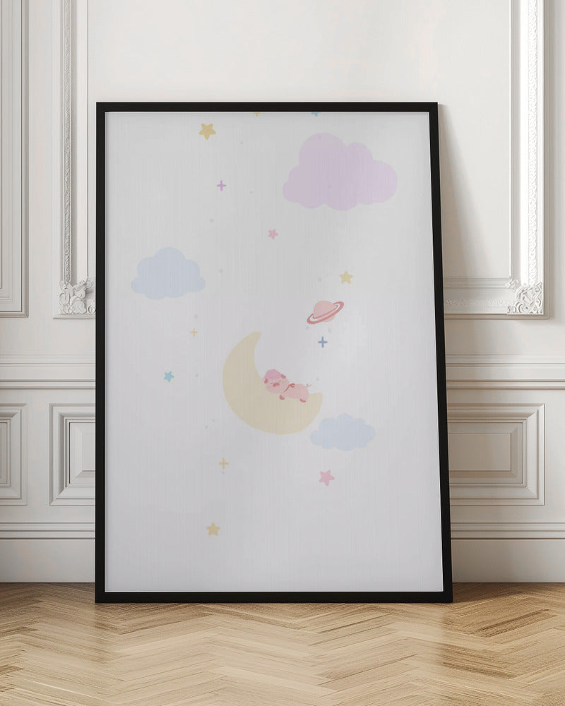 Pig On the Moon - Stretched Canvas, Poster or Fine Art Print I Heart Wall Art