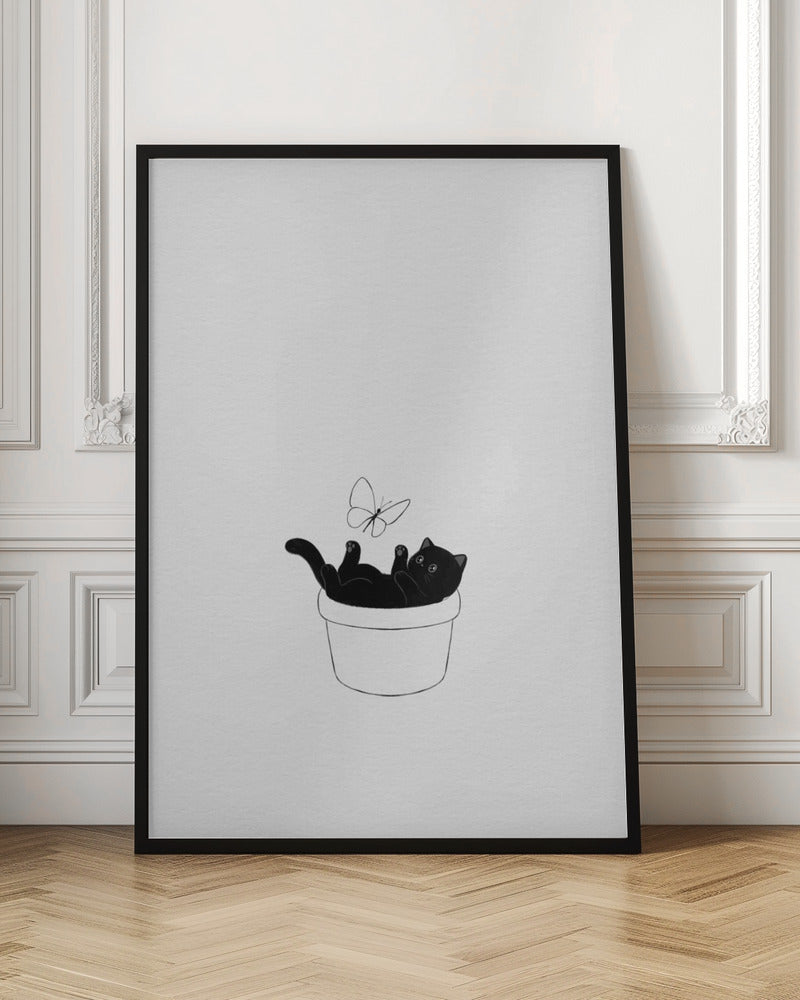 Cute Black Cat - Stretched Canvas, Poster or Fine Art Print I Heart Wall Art