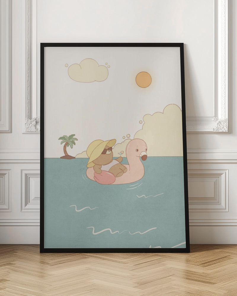 Bear On Summer Beach - Stretched Canvas, Poster or Fine Art Print I Heart Wall Art