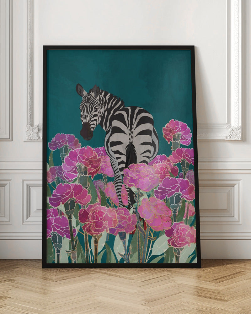 Zebra in a field of flowers - Stretched Canvas, Poster or Fine Art Print I Heart Wall Art