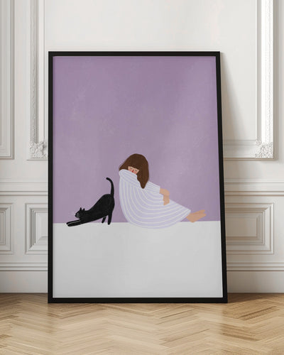 Girl and Cat - Stretched Canvas, Poster or Fine Art Print I Heart Wall Art