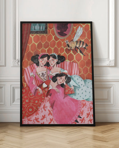 The queen bee and pink princesses - Stretched Canvas, Poster or Fine Art Print I Heart Wall Art