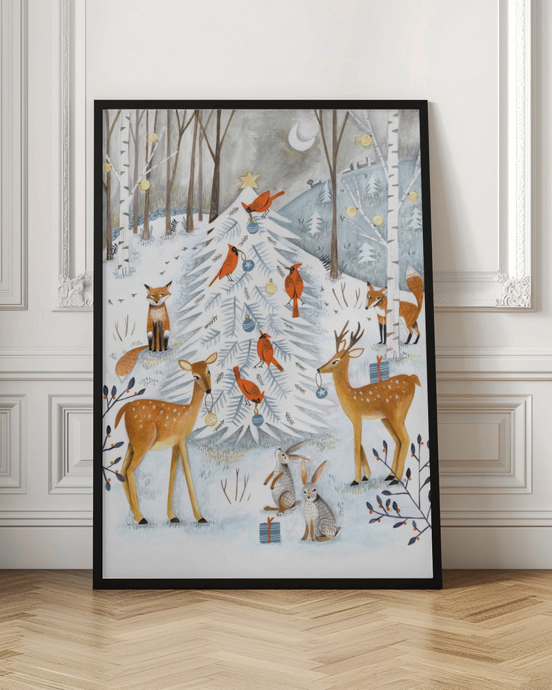 Christmas in the winter animal forest - Stretched Canvas, Poster or Fine Art Print I Heart Wall Art