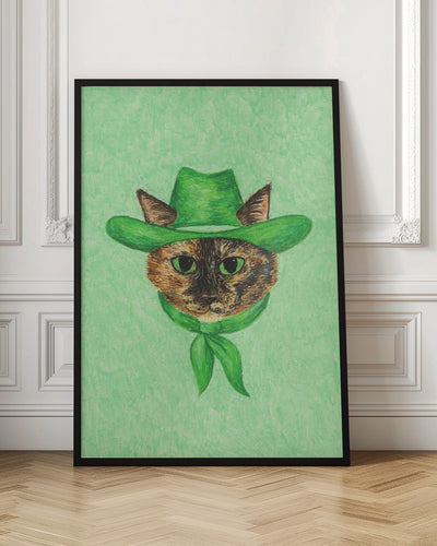 Tilly The Cowgirl Tortie Cat - Stretched Canvas, Poster or Fine Art Print I Heart Wall Art