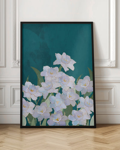 Narcissuss Flowers Turquouise - Stretched Canvas, Poster or Fine Art Print I Heart Wall Art