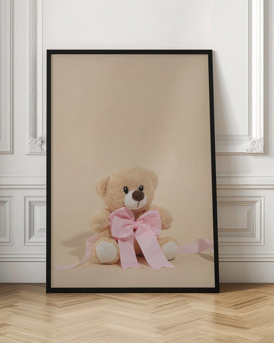 Teddy Bear with Pink Bow - Stretched Canvas, Poster or Fine Art Print I Heart Wall Art