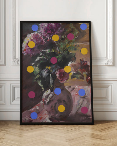 Classic Vase of Flowers And Dots - Stretched Canvas, Poster or Fine Art Print I Heart Wall Art