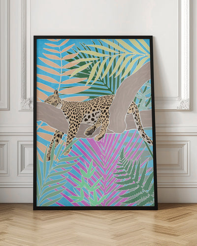 Jaguar Sleeping in colourful jungle - Stretched Canvas, Poster or Fine Art Print I Heart Wall Art