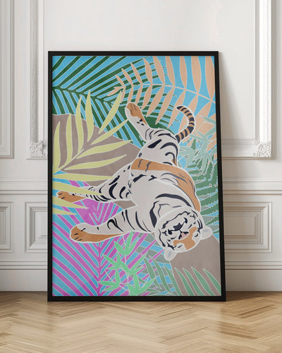 Tiger Sleepling in colourful jungle - Stretched Canvas, Poster or Fine Art Print I Heart Wall Art