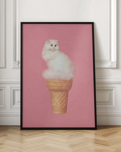 Cat Ice Cream - Pink - Stretched Canvas, Poster or Fine Art Print I Heart Wall Art